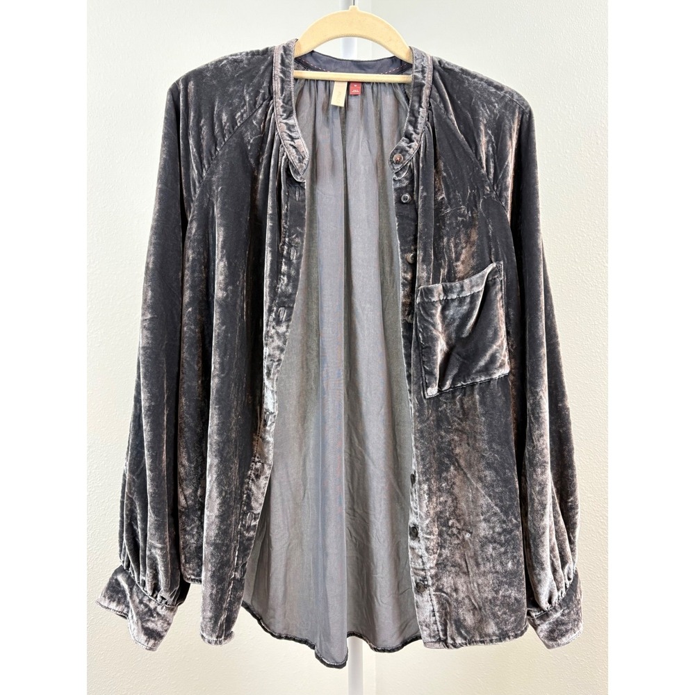 Pilcro Anthropologie Charcoal Grey Crushed Velvet Balloon Sleeve Medium - Picture 10 of 10